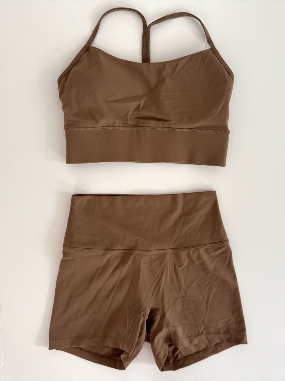 Tan Athletic Crop Tank and High-Waist Bike Shorts Set